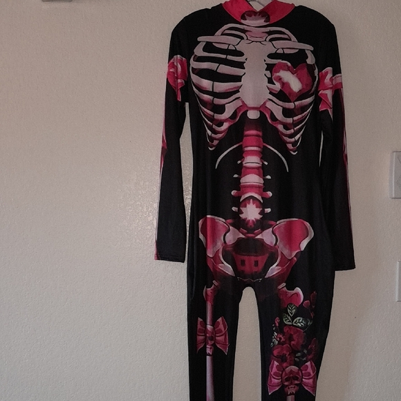 Pants - NWOT Skeleton Print Costume Jumpsuit with Pink Accents